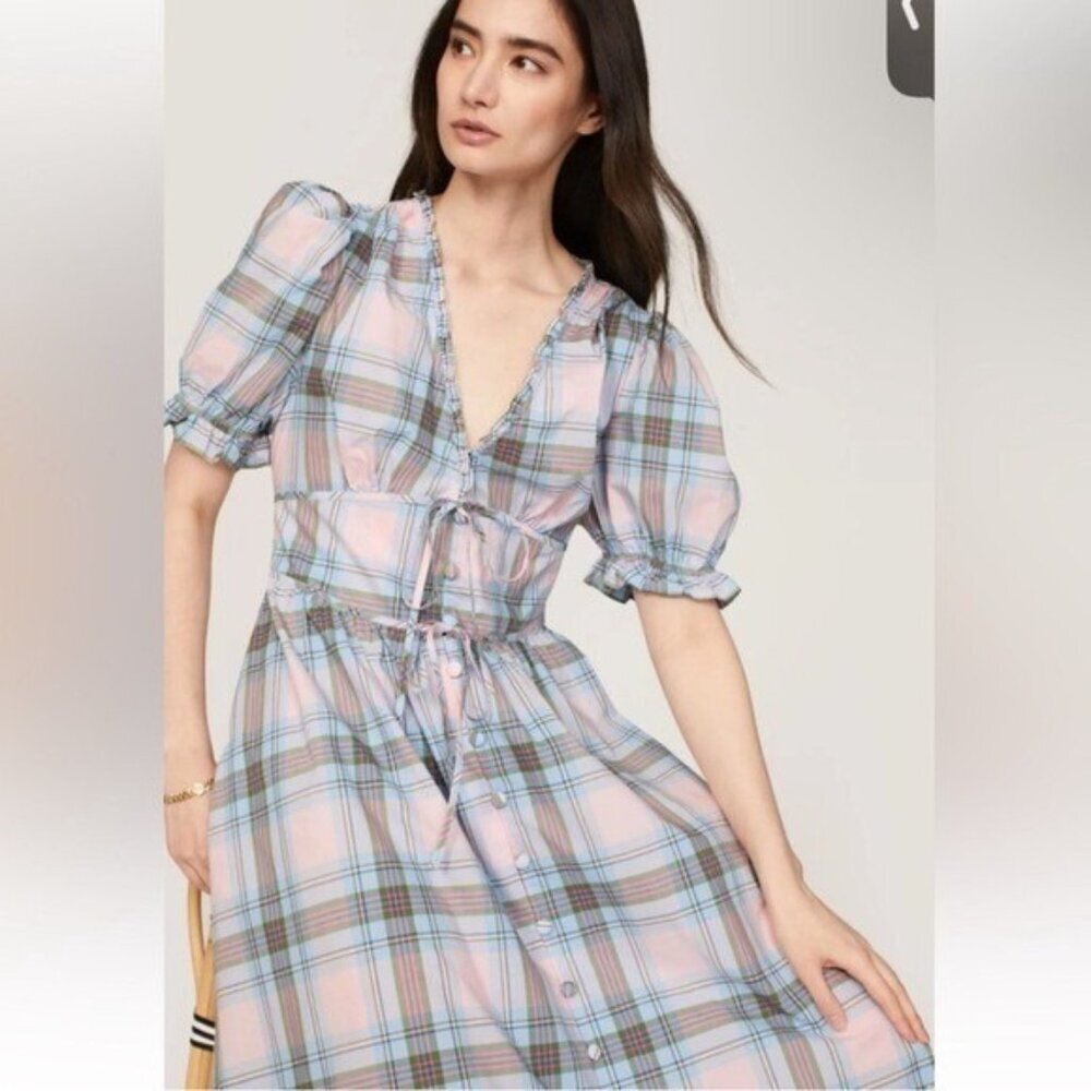 Hill House Sabrina Nap Dress in Spring Plaid Blue Pink Cottagecore Farmhouse M • - Picture 10 of 12